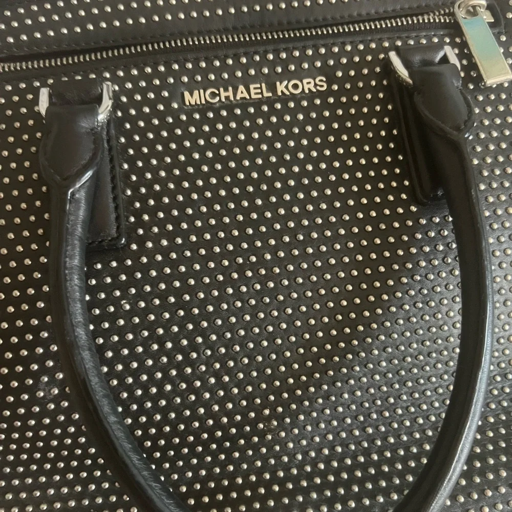Michael Kors Black Studded Leather Bag with Silver Hardware - Picture 2 of 16